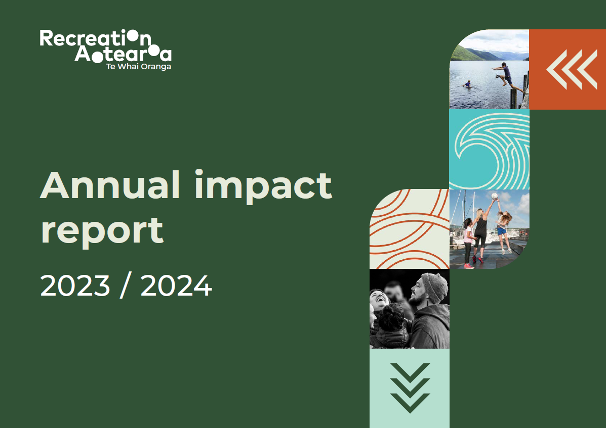A green background with a design down the right hand side. Copy reads Annual Impact Report 2023 / 2024