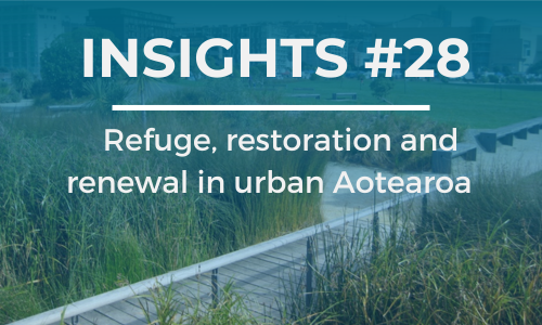 An image of Waitangi Park in Wellington with the park in the foreground and the city in the background. 